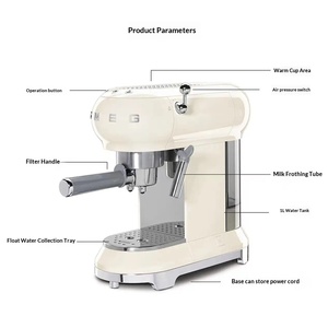 Machine à expresso italienne de style rétro pour la maison avec mousseur en acier inoxydable, capacité de 5 à 10 tasses, garantie 1 an, ECF01 en acier inoxydable - Product Image 5