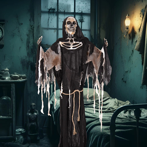 AROMA Sorcière debout de 1,80 m avec chaudron - Effets sonores et yeux blancs clignotants, Décoration d'<span class=keywords><strong>Halloween</strong></span> <span class=keywords><strong>pour</strong></span> fêtes cosplay et magasins éphémères effrayants - Product Image 1