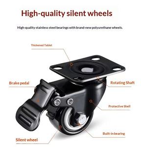 Kleine, robuste 1,5-Zoll-Niedrigprofil-Lenkrolle aus schwarzem Nylon mit Doppelrad für Serverschrank-Bewegungszubehör - Product Image 3