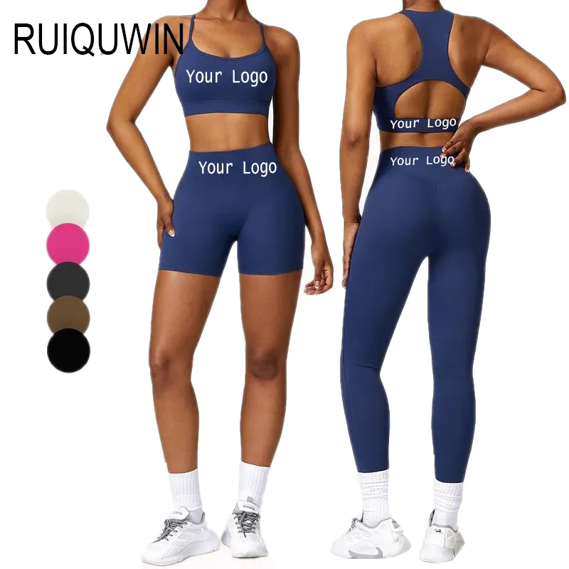 Ropa activa de entrenamiento ajustada de cintura alta para mujer, ropa deportiva personalizada, mallas para Fitness, conjunto de Yoga sin costuras