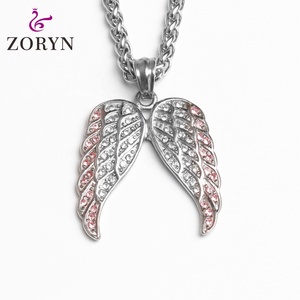 Colgante de Alas de Ángel de Acero Inoxidable, Cristal Rosa, Estilo Bohemio Gótico Místico, Joyería de Moda de Acero de Titanio para Hombres y Mujeres - Product Image 1