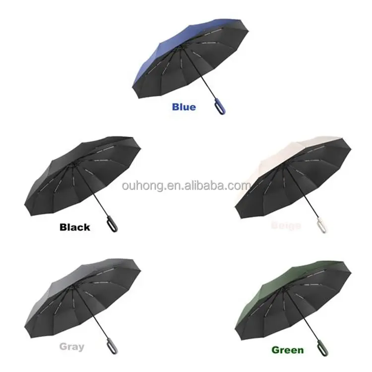 2023 New Product Easy Carry Unique Folding Automatic Open Close Umbrella With Hook Loop Lock Handle