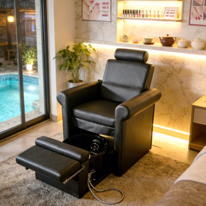 Fauteuil de pédicure de luxe inclinable en cuir avec baignoire sans tuyauterie, lumière LED, chaleur et massage pour salon de SPA - Product Image 1