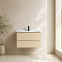 Meuble-lavabo mural moderne 800 mm crème avec vasque intégrée, élégant et écologique, idéal pour chambre et salon