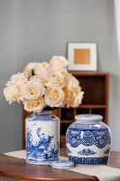 Pot en porcelaine bleu et blanc Art Déco 3-4L, forme irrégulière, ornement décoratif pour la maison