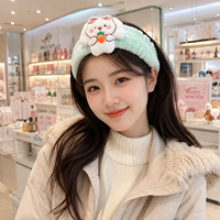 Headband Boneka Kelinci Lucu untuk Wanita dan Anak Perempuan, untuk Spa, Cuci Muka, dan Ikat Rambut, dengan Motif Wortel dan Ikan, dari Bahan Microfiber Bergaris, Kawaii, Grosir