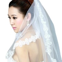 Voile de mariée de chapelle avec dentelle française pailletée, voile traînant de 1,5 m, ornements