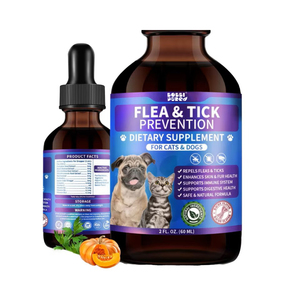 Gouttes de prévention contre les puces et les tiques pour chiens - Supplément liquide riche en protéines, huile de noix de coco, poudre d'<span class=keywords><strong>ail</strong></span>, soutien immunitaire, absorption rapide - Product Image 1