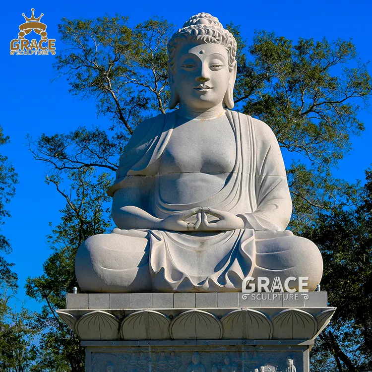 Große Granit handgemachte Buddha sitzt auf Lotusblumen skulptur Stein Buddha Statue