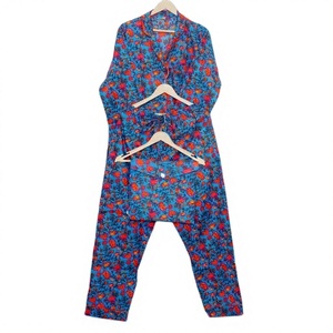 Conjunto de pijama de dormir con estampado de bloques florales para mujer, Conjunto de pijama a juego de algodón hecho a mano, Conjunto de pijama con cuello de dama de honor de verano - Product Image 1