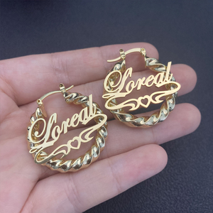 Mini Aros de 30mm con Nombre Personalizado, Aros <span class=keywords><strong>para</strong></span> Bebés y Niñas, Aros Retorcidos Personalizados, <span class=keywords><strong>Aretes</strong></span> de Acero Inoxidable Chapados en Oro con Nombre - Product Image 3