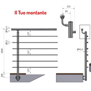VERTICAL Ø 42,4 PASAMANOS DESPLAZAMIENTO SKU 304 6 SATIN AISI TRANSVERSAL DE ACERO INOXIDABLE FIJACIÓN LATERAL Balaustradas Pasamanos - Product Image 1