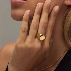 Gold Plated Stainless Steel Custom Name Engraved logo Heart Round Shape Signet Eternity <b>Ring</b> - Product Image 1