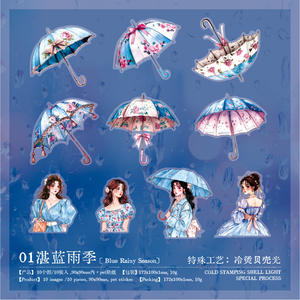Lot de <span class=keywords><strong>10</strong></span> autocollants <span class=keywords><strong>d</strong></span>écoratifs Rainy Season Series Handbook avec matériel de collage créatif présentant le thème des personnages pluvieux - Product Image 6