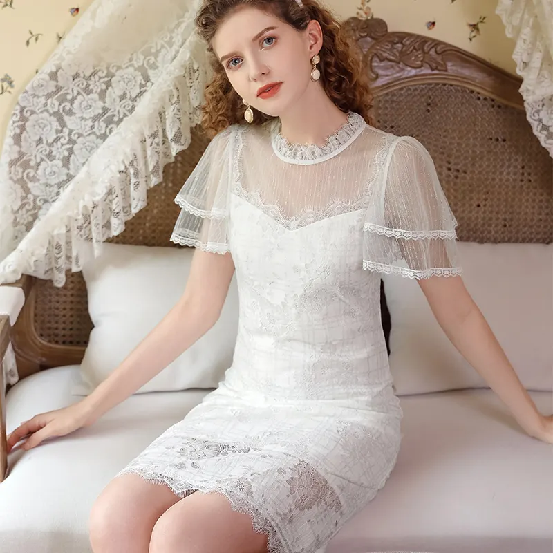 Luxus High End Mode Kleid Weiße Spitze Elegantes Maxi kleid Party kleid Kleider Mädchen Kleider