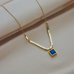 จี้เพชรสีน้ำเงินทรงสี่เหลี่ยมสไตล์วินเทจ ชุบทอง 14k 18k ทำจากสแตนเลส 316L สำหรับผู้หญิง ขายส่ง - Product Image 3