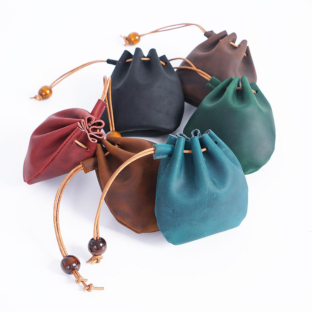 Handmade Leather Coin Purse - Vintage Style & Drawstring