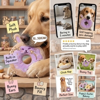 Jouets pour chiens en peluche Donut Lapin de Pâques, jouets à mâcher couineurs pour chiots style poussin et lapin, jouets interactifs durables pour animaux de compagnie, cadeau