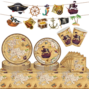Nappe jetable thème de chasse au trésor pirate moderne nappe en papier palette tasse tissu drapeau suspendu costume de fête Diwali décoratif - Product Image 1