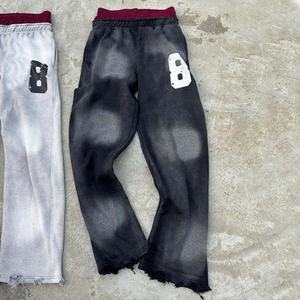 Pantalons de survêtement évasés à double taille, effet délavé, impression personnalisée du logo, lavage à l'acide, pantalons de survêtement amples pour hommes, effet délavé au soleil - Product Image 3