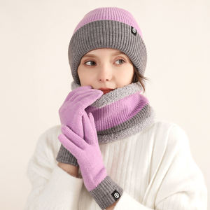 Hiver Nouveau Chapeau tricoté pour femmes <span class=keywords><strong>et</strong></span> hommes, écharpe, gant Ensemble de trois pièces, peluches incluses, super épais, design élégant - Product Image 1