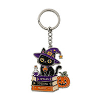 Porte-clés Chat Noir d'Halloween Personnalisé en Métal, Anneau de Clé en Alliage de Zinc Émaillé Dur, Breloque en Gros, Cadeau Promotionnel