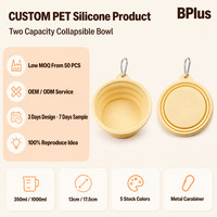 Bol pliable en silicone BPlus Two Capacity pour animaux de compagnie, 350 ml + 1000 ml, 5 couleurs, mousqueton inclus, MOQ 50, certifié FDA LFGB SGS