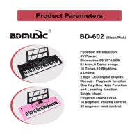 Keyboard Piano Digital Elektronik LED 61-Tombol BD MUSIC BD-602 dengan Speaker Terintegrasi, Ringan, Portabel, Plastik, Edukatif