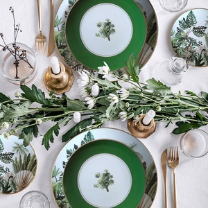 Nouveaux designs, 4 pièces, assiettes en céramique verte, vaisselle pour la maison, restaurant, hôtel, assiettes de présentation en porcelaine, ensembles d'assiettes à dîner - Product Image 6