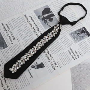 Nœud Papillon en Strass Noir Monochrome Sans Nœud pour Femme, Accessoire de Chemise Style Preppy, Corsage - Product Image 2