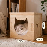 Lit pour chat et chien en bois massif semi-fermé, imperméable, toutes saisons, multifonctionnel, table basse de salon, maison pour chat