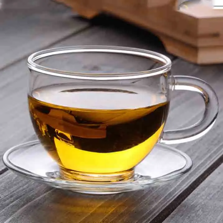 80ml small clear heat resistant glass tea cup with saucer