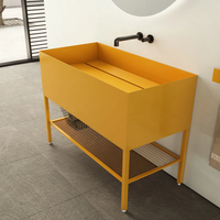 Lavabo de salle de bain mural moderne en pierre artificielle, taille personnalisable, avec drain, pour usage en villa