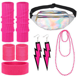 <strong>80s</strong> Theme Party Costume Accessories Clothing Women's Sporty Style <strong>Headband</strong> Earrings Necklaces Bracelet Laser Pack Suit - Product Image 2