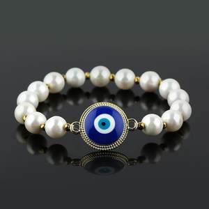 Evil Eye Freshwater Pearl <b>Beaded</b> <b>Bracelet</b> With Amulet Protection Chakra Energy Healing Good Luck Jewelry Unisex Adult Gift - Product Image 3