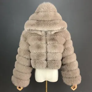 Manteaux <span class=keywords><strong>Femme</strong></span> en Fourrure Véritable, Veste en Fourrure de Renard Naturelle à <span class=keywords><strong>Capuche</strong></span> Amovible, Personnalisation et Vente en Gros - Product Image 1