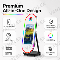 VANPLEX Miroir Magique Ovale 60 pouces Blanc/Noir pour Photobooth, Écran Tactile 32 pouces, LED RGB, Impression Instantanée, Location pour Événements, Garantie 2 ans