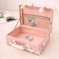 Valise de Voyage Rétro Faite Main 18 Pouces avec Poignée à Verrou, en Cuir PU Rose Vintage et Sangles