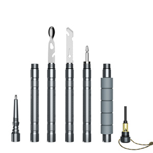 Bâton de randonnée multifonctionnel en acier inoxydable et alliage d'aluminium, 106 cm, gris, 5 sections, outil EDC extérieur avec fourchette, cuillère et couteau - Product Image 2
