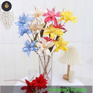 EV 800 fleur artificielle bon marché fleur de lys en soie 3 fourchettes longue tige fleur de <span class=keywords><strong>lilium</strong></span> blanc décoration de la maison - Product Image 3