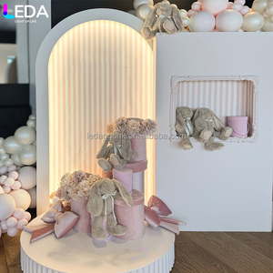 LEDA Professional Custom LED Modern Striped white pink Acrylic three-piece set <b>Backdrop</b> for wedding <b>party</b> Events - Product Image 2