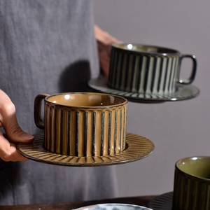 Service à thé en grès, tasse à café, <span class=keywords><strong>poterie</strong></span>, vintage et fait à la main, avec ensemble d'assiettes pour café, 8 pièces - Product Image 1