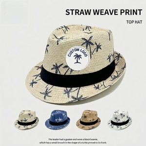 Chapeau Panama à motif personnalisé, chapeau de jazz unisexe à large bord en paille de papier, chapeau de soleil d'été pour la plage et les activités de plein air - Product Image 1