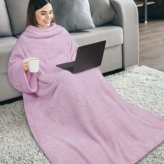 High quality soft warm polyester sherpa snuggie blanket for winter home Tv Snuggie blanket