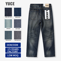 YUCE – Jeans vintage personnalisés avec logo, denim délavé effet vieilli, coupe droite, fabricant OEM ODM