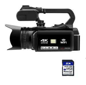 Cámara de vídeo 4K con WiFi 1080P HD, videocámara Digital de enfoque automático, videocámara de acción antivibración con tarjeta SD de 128GB