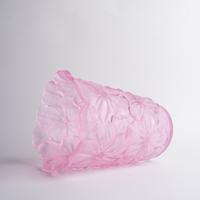 Vase en cristal rose avec motif de pétales de pivoine en relief 3D pour centre de table de mariage, décoration de la maison