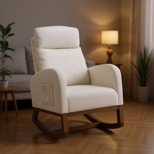 Sillón mecedora de cuero cómodo DB con respaldo capitoné y patas de madera para sala de estar - Product Image 2