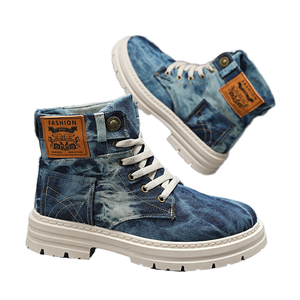2026 New Spring Winter Autumn British Style Men's Ankle <b>Bootie</b> Work Boots for Boots Lace-Up Closure Denim Upper 3D Printed - Product Image 1