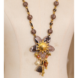 JINYOU 1892 kalung liontin matahari berlapis emas baja tahan karat bintang pola ular kalung panjang rantai manik-manik logam buatan tangan - Product Image 3